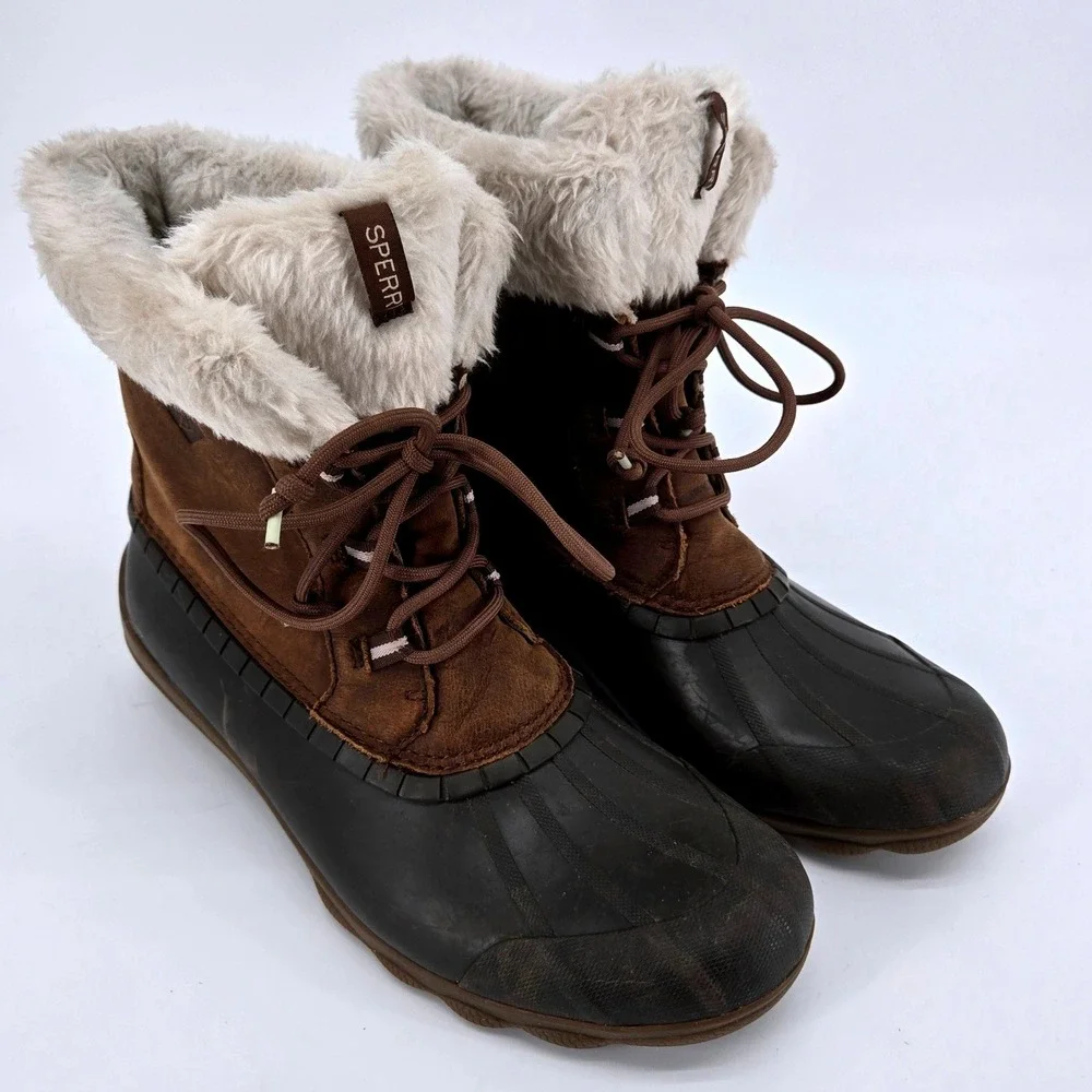 Sperry Top-Sider Maritime Repel Faux Fur Duck‎ Boots Brown Women's Sz 10